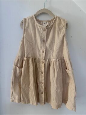 KP Button-Front Sleeveless Pocket Dress in Beige